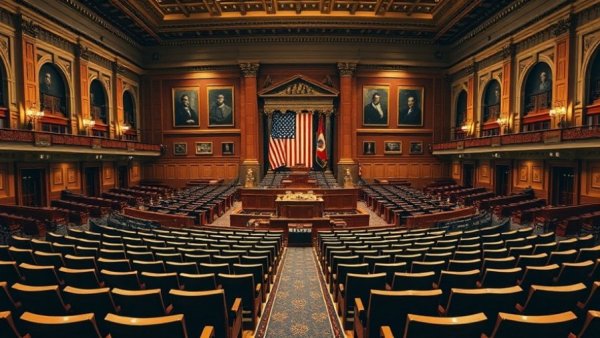 National political news: empty legislative chamber ready for debate.