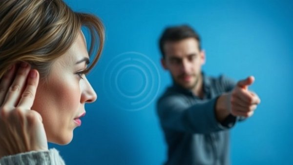 Illustration of a concerned woman with vertigo symptoms, instructive guidance.