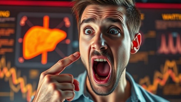 Shocked man in liver health awareness scene; liver health tips focus.