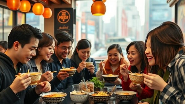 People enjoying the best ramen in Houston at various restaurants.