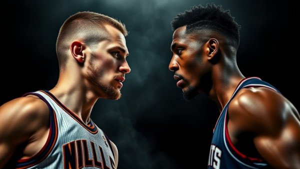 NBA Season Highlights promo with two basketball players, Spurs vs. Jazz matchup.