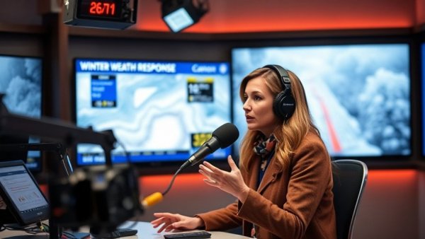 Texas winter storm preparation discussion in radio studio.