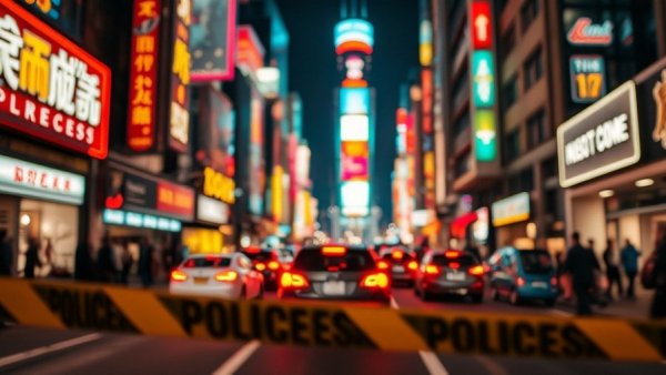 Austin's Sixth Street at night with police tape and lights, arrests down 25%.