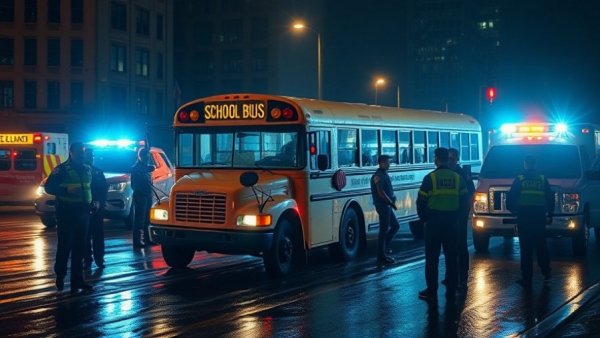 Harmony school bus crash with police at nighttime scene