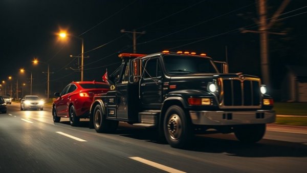 Night towing in suburban Houston, showcasing local towing locations.