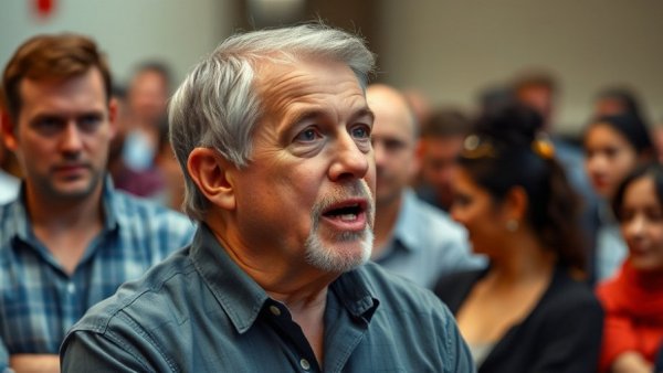 Minnesota church disruption scene, speaker addressing group indoors.