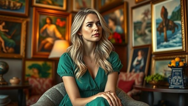 Blonde woman sitting in a cozy room, embodying Austin lifestyle.