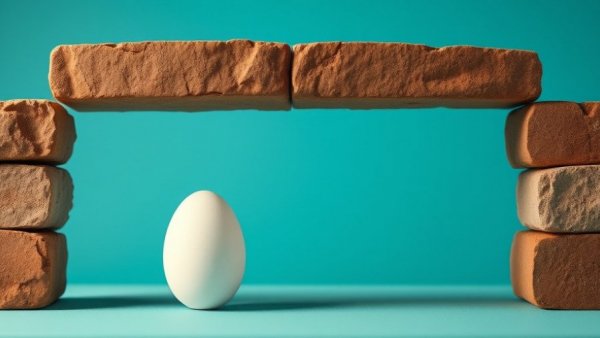 Egg balancing between bricks symbolizing how to build resilience.