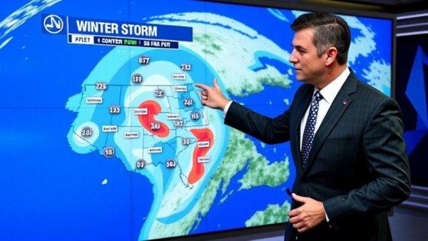 Dallas Winter Storm Forecast presenter explaining storm zones