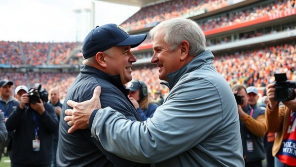 NFL coaches embrace post-game amid team dysfunction, captured by photographers.