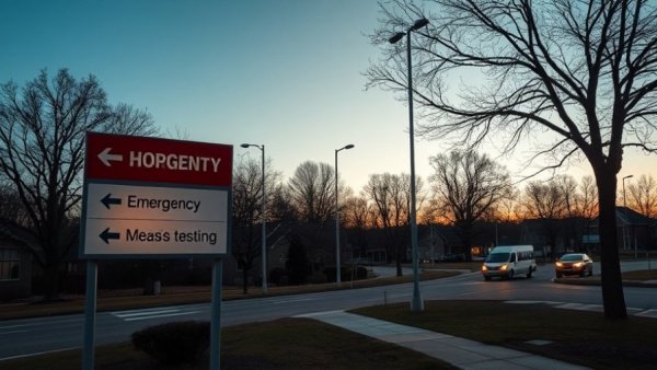 Hospital signage highlights emergency and measles testing amid renewed measles concerns.