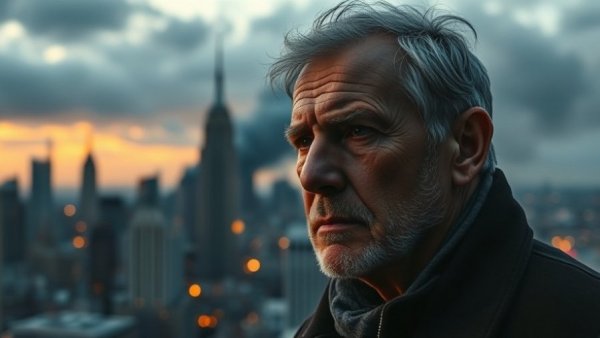 Venezuela War Powers Resolution, thoughtful man with skyline fire.