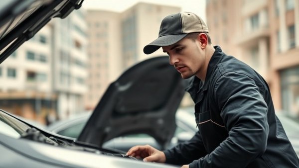 Mechanic checking car engine to prepare for freezing temperatures.