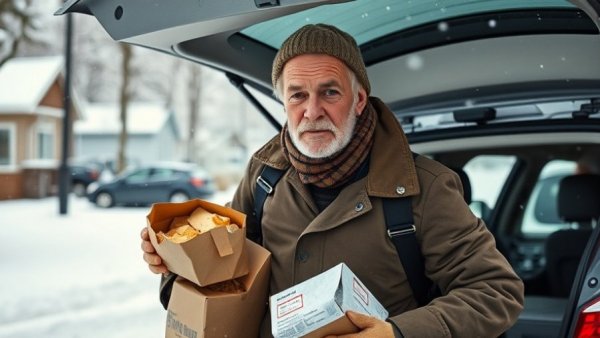 Man carrying supplies during Texas winter storm, updates.