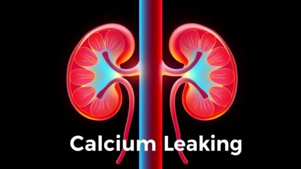 Infographic showing calcium leakage in kidneys, healthy aging nutrition concept.