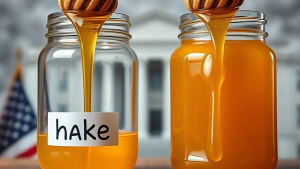 Comparison of fake and real honey texture, highlighting honey brands legal issues.