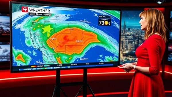 Weather broadcaster analyzing San Antonio winter weather safety radar.