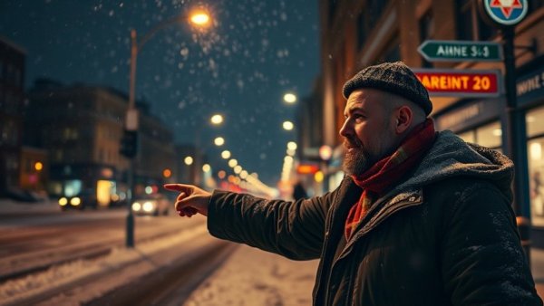 Kerrville night scene of ice accumulation on street.