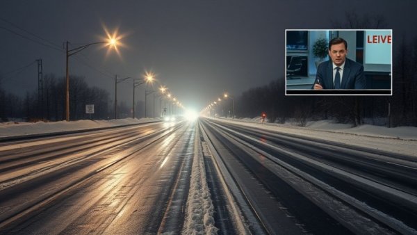 Chilling night highway under thunder sleet and Arctic air, captured by TXDOT camera.