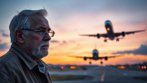 Reforming airport security concept with airplane and thoughtful man.