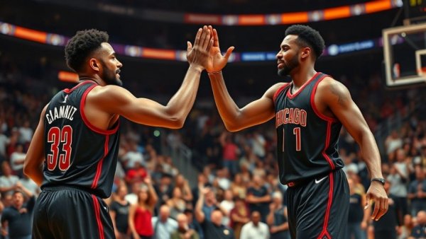NBA Top Plays excitement with two players celebrating a play.