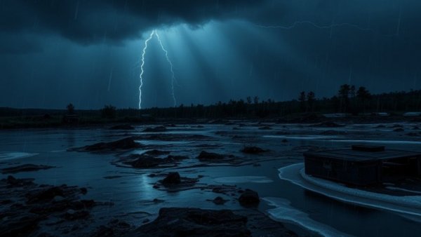 Thundersleet near Conroe at night; wet, icy landscape.