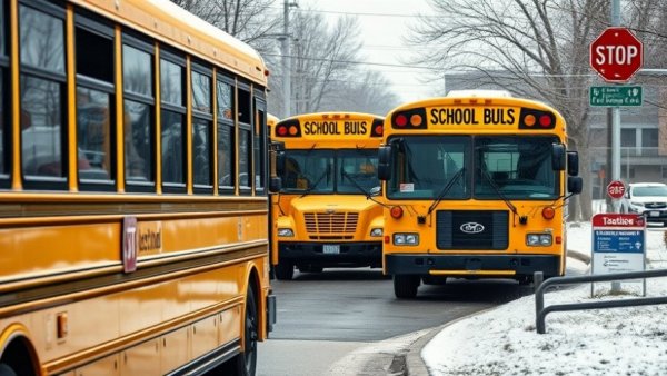 Houston Area School Closures due to Winter Storm with buses.