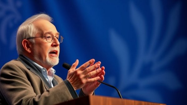 Elderly man discussing U.S. economy news at an event.