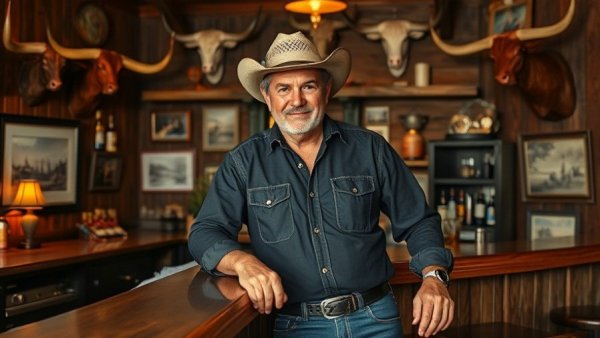 Middle-aged man in Western-themed room for Dallas business news.