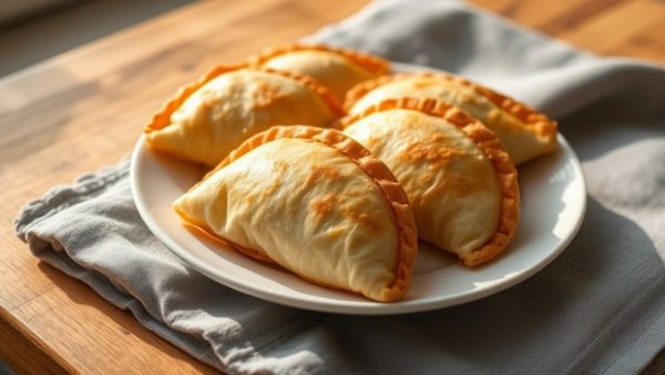 Savory pork turnovers recipe with golden crispy turnovers on a plate.