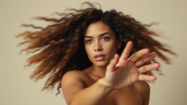 Dynamic image of a woman gesturing with motion blur effect, indoor.