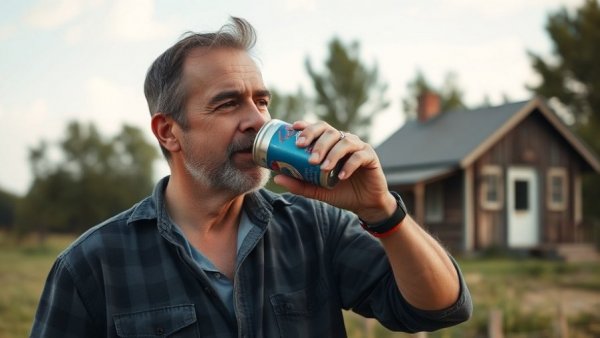 Middle-aged man demonstrating with can outdoors, hidden dangers of alternative fuels.