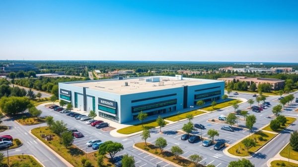 Cedar Park industrial building under clear sky and sunny conditions.