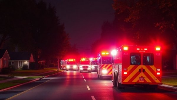 Emergency vehicles during nighttime response for fire safety awareness San Antonio.