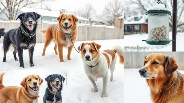 Animals play in snowy Texas winter weather, engaging in winter antics.