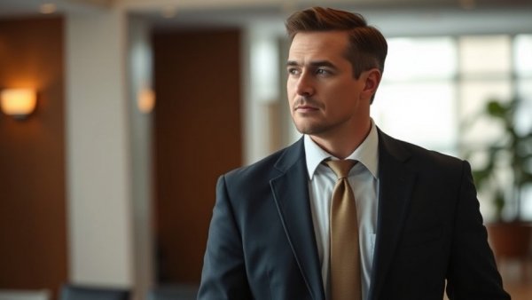 Man in a suit with a thoughtful expression in an indoor setting.