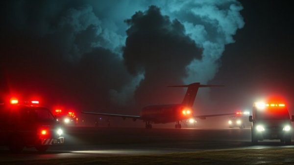Emergency response to private jet crash in Bangor, Maine at night.