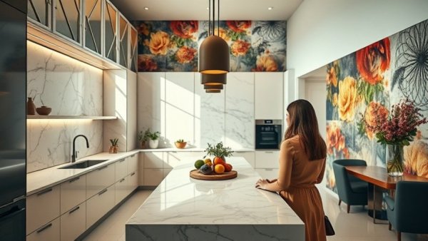 Modern kitchen during TRIBEZA Interiors Tour Austin with two women.