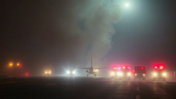 Emergency response at night scene during plane crash in Maine.