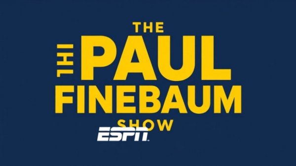 The Paul Finebaum Show logo with ESPN branding, blue and yellow.
