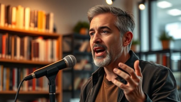 Man discussing chronic stress cancer risk in a podcast studio.