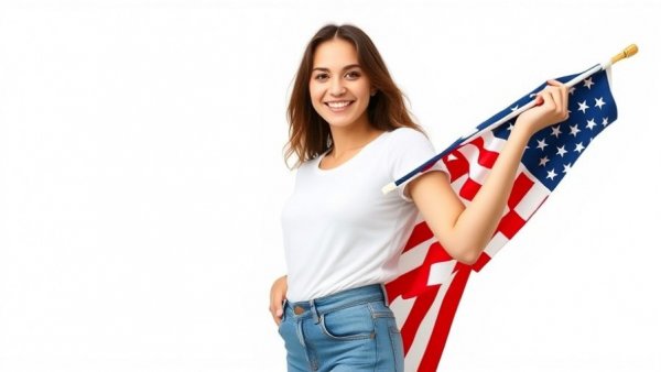 Young woman smiling with American flag, Frisco sledding accident.