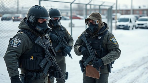 Minnesota border patrol officers in tactical gear during winter