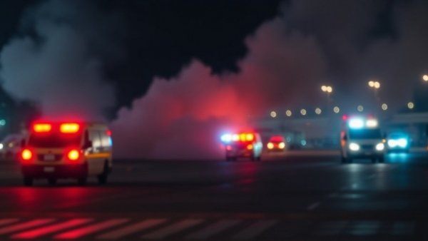 Emergency response on the airport runway at night during jet crash