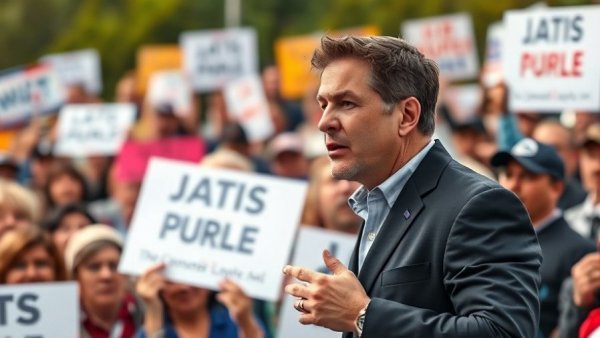 Speaker at Texas insulin cap legislation event with crowd and signs.
