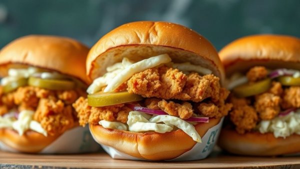 Richie's Hot Chicken San Antonio, three crispy chicken sandwiches close-up.