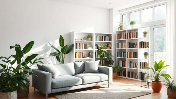Cozy living room with sofa and plants, highlighting rent deals in Austin.