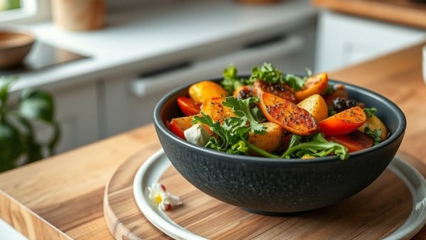 Vibrant detox fire bowl with roasted vegetables and greens