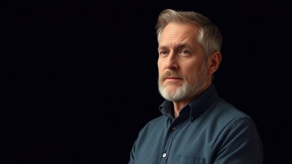 Thoughtful man coping with stage 4 cancer, calm expression.