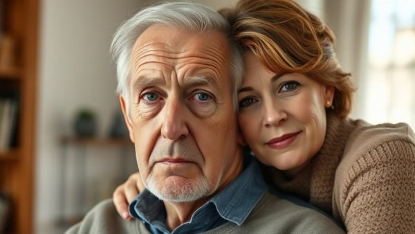 Elderly couple sharing a moment, conveying comfort and support, related to type of carbs dementia risk.
